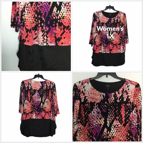 Worthington Tops - Women’s Worthington 1X XL 16 - 18 Top Blouse Shirt Pattered Layered Spandex